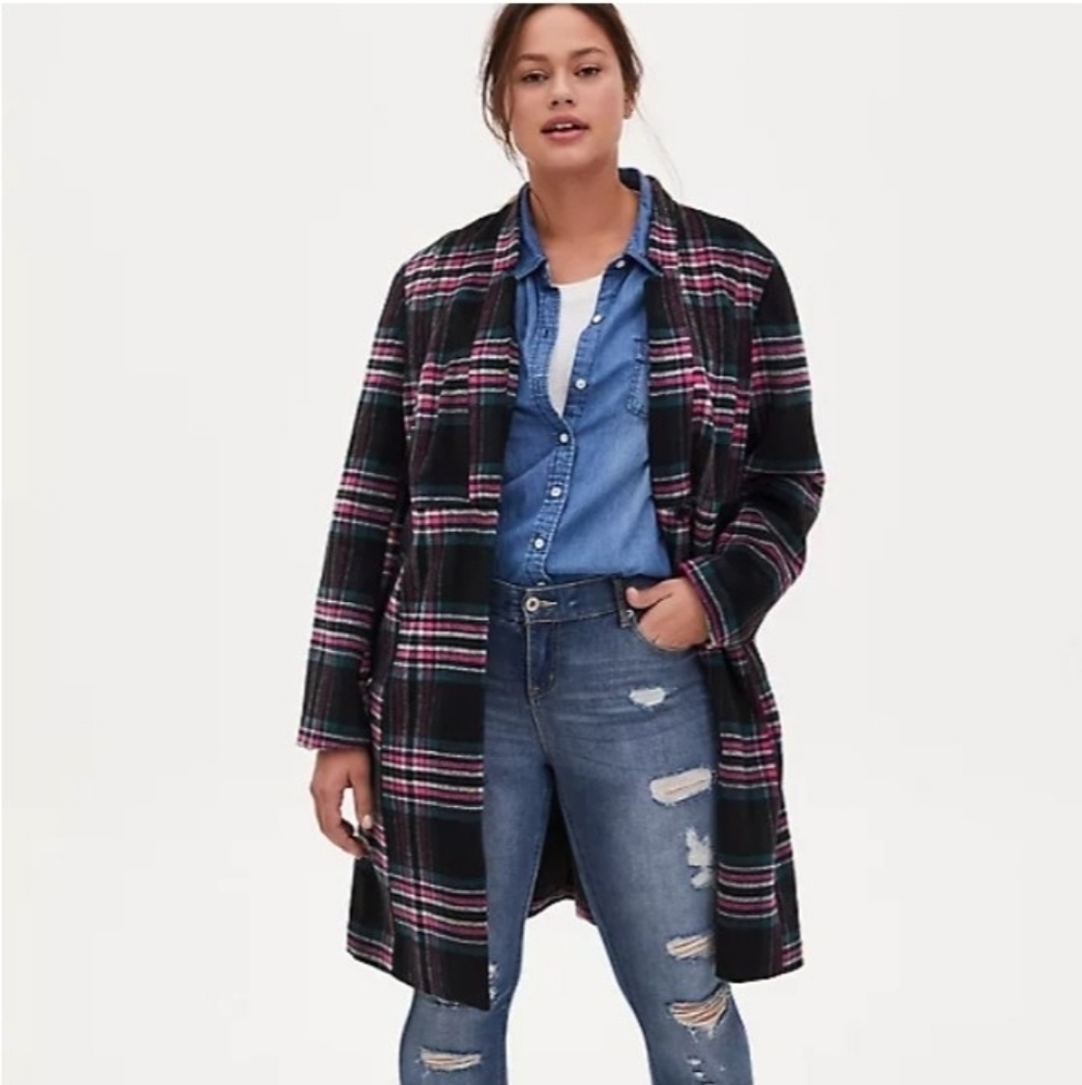 TORRID BLACK & HOT PINK PLAID WOOLEN FIT & FLARE L